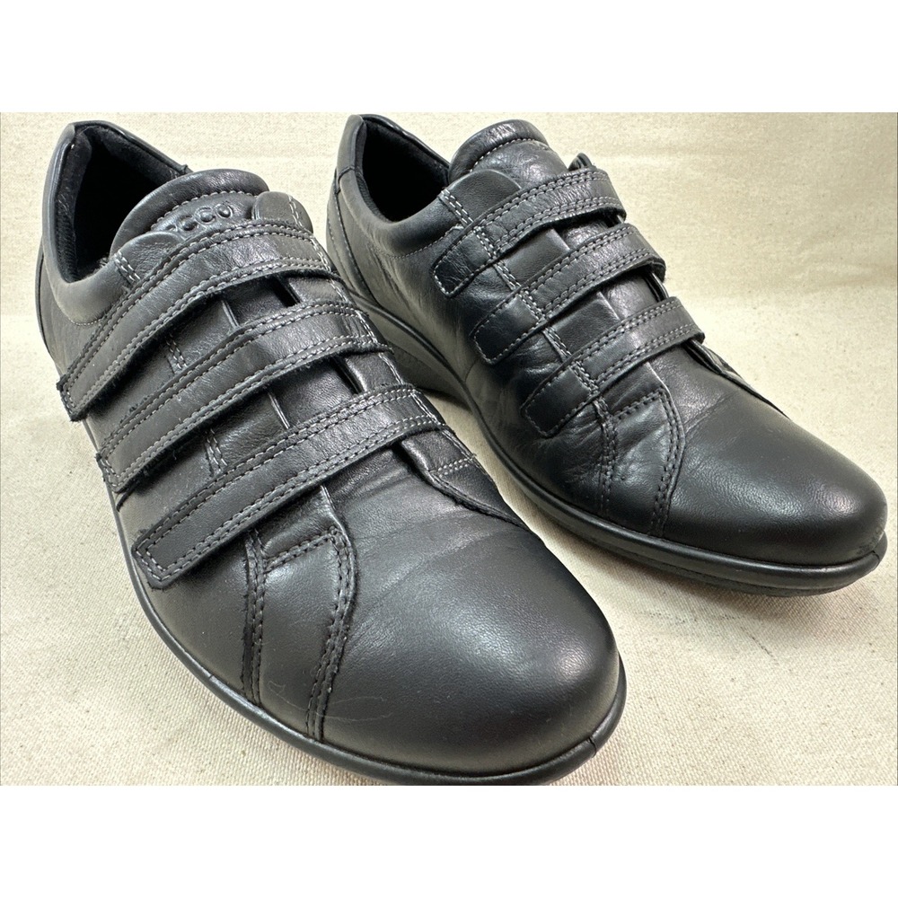 Ecco Women's Shoes Black Leather Loafer Strap Comfort Shock Point Sz 40 US 9-9.5